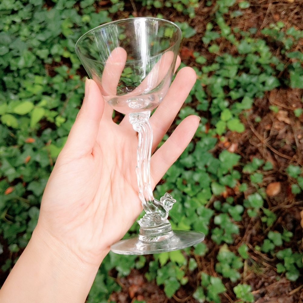 Vtg Set of 6 Heisey Rooster Crystal Cocktail Glass